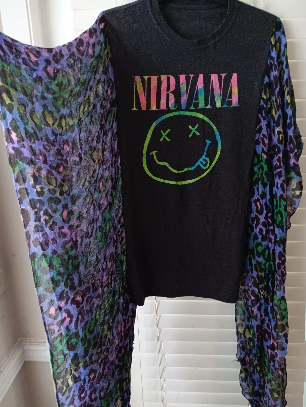 Upcycled Nirvana Black Band Tshirt Poncho - Picture 1 of 4